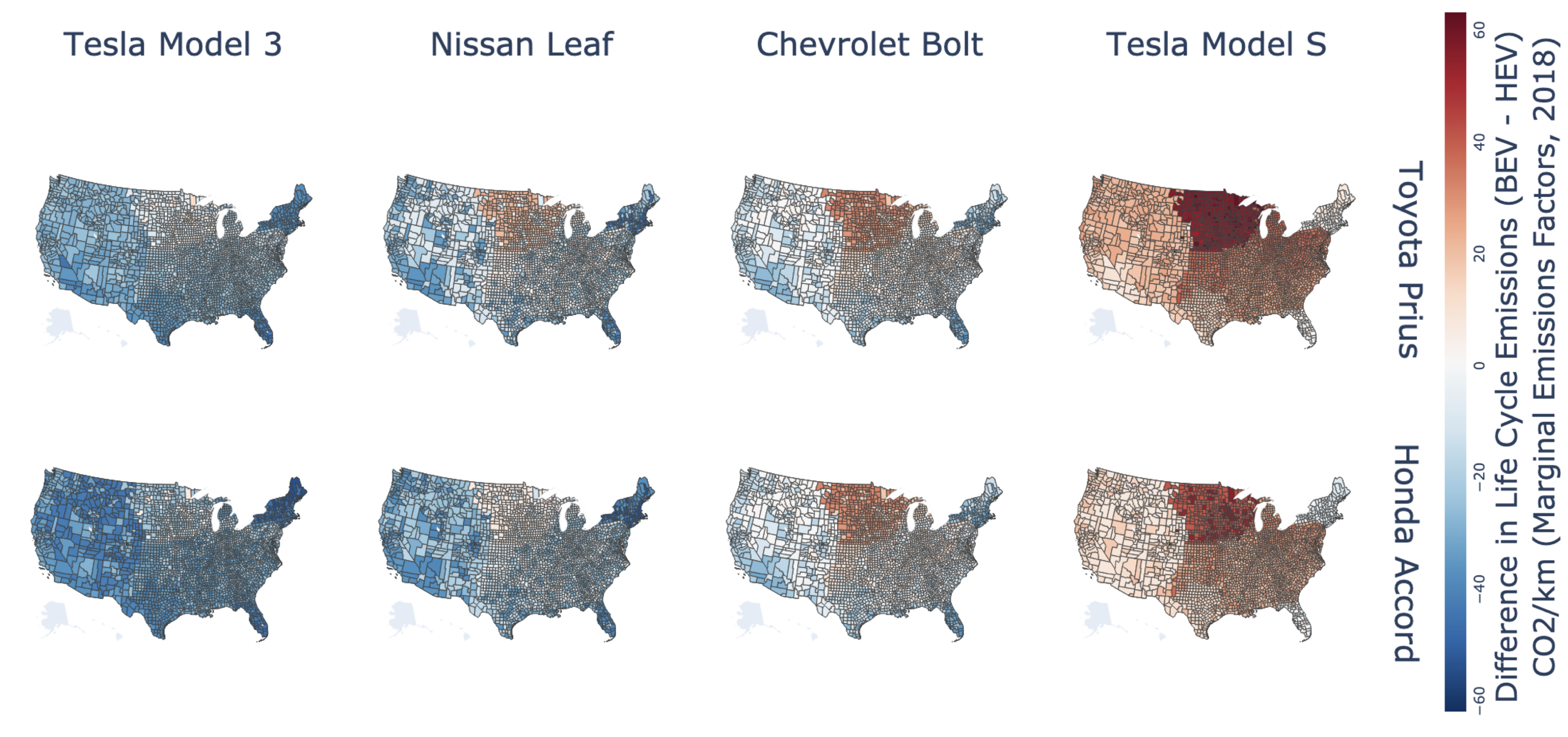 Life-cycle CO2 emissions comparison map